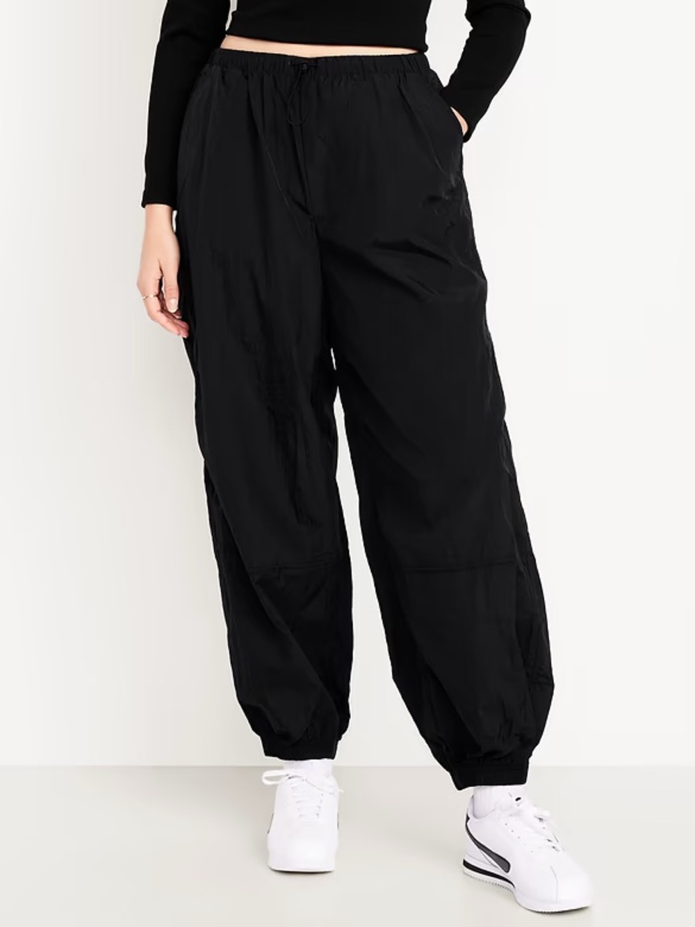 Old navy black windbreaker parachute pants womens xs petite BNWT balloon bloomer - Picture 4 of 9